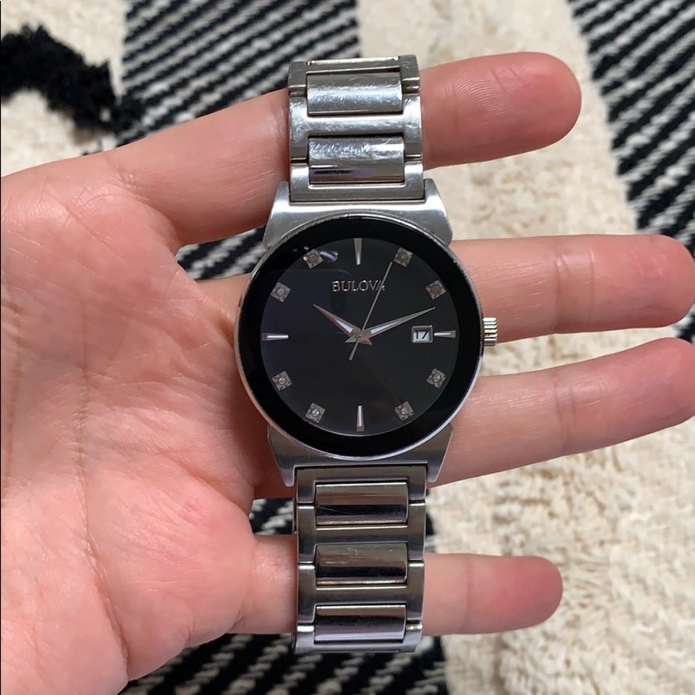 Bulova Men's Diamond Stainless Steel Watch -96D121
